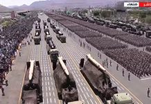 Hutíes exhiben gran arsenal de misiles y drones en desfile militar en Saná