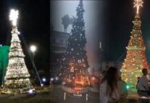 Restauran árbol de Navidad en la ciudad cristiana siria de Al-Suqaylabiyah tras ser incendiado por islamistas enmascarados