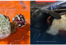Las drogas incautadas en el puerto de Yeda en un envío de frutas (granadas) desde el Líbano el 23 de abril. Al-Madina.com, Spa.gov.sa, 23 de abril, 2021.
