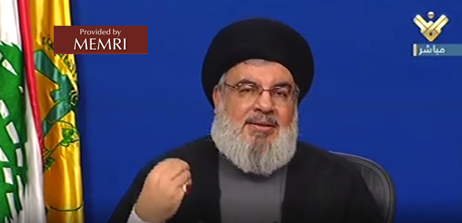 Hassan Nasrallah wygłasza mowę 13 marca 2020 (Źródło: Alahdenews.com.lb)