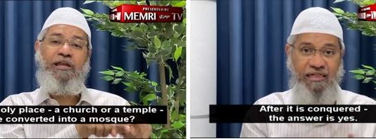 Indyjski emigracyjny uczony w islamie, Zakir Naik: Zamian Hagia Sophia na meczet jest dozwolona, ponieważ jest on na ziemi zdobytej przez muzułmanów