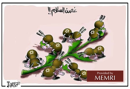 Izraelscy żołnierze przedstawieni jako mrówki przegryzają “[oliwną] gałązkę pokoju” (19 marca 2021)