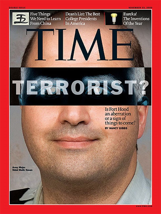 Okładka “Time Magazine” ze zdjęciem Nidala Hasana. (Źródło: Content.time.com/time/covers/0,16641,20091123,00.html, 23 listopada 2009.)