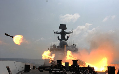 Chinese warship conducting live-fire drill (Source: Weibo)